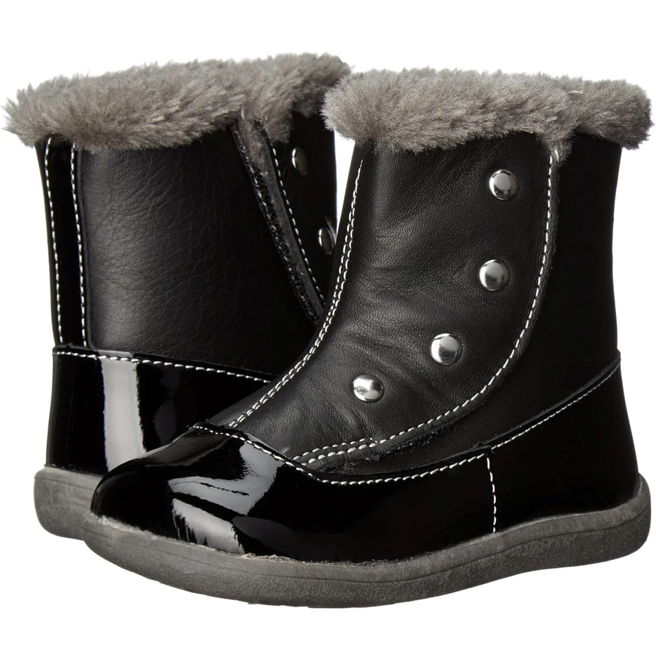 See Kai Run BNIB Amelia Black Leather Toddler Fur lined Side Open Boot Size 5.5T - Image 2 of 4