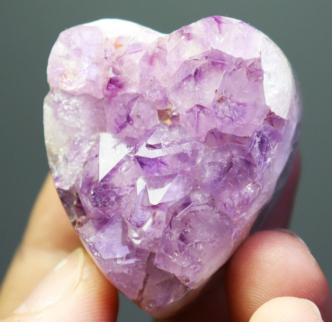 Natural Amethyst Heart - Shaped Quartz Crystal Cluster Stone Mineral Specimen