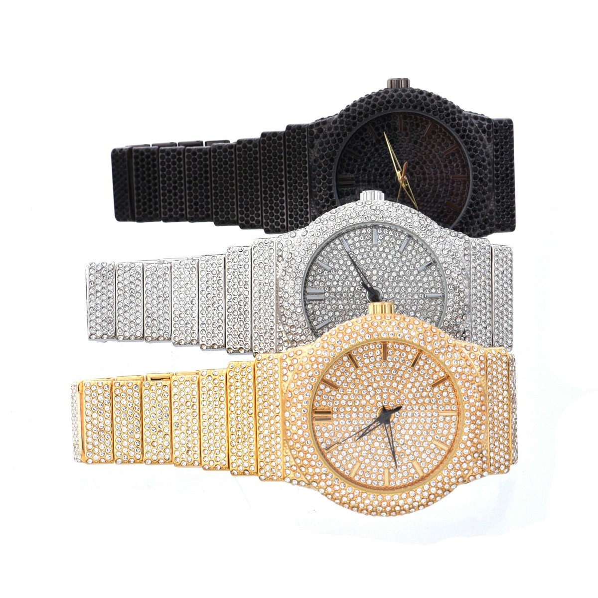 Men's Iced Out Bling Analog Watch Heavy Metal Link Band Hip Hop WM