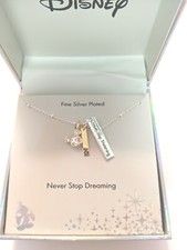  NEW Disney Fine Silver Plated Minnie, Never Stop Dreaming  "K"Initial Necklace