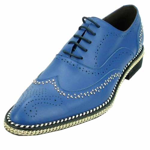 Fiesso Men Blue Leather Gold Studded 
