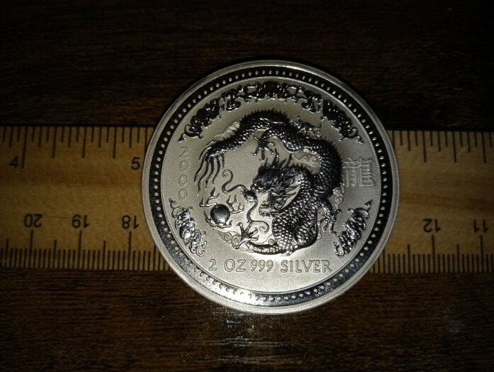 999 SILVER Coin LOT 2 oz + 1 oz + .5 1/2 oz 2000 LUNAR Dragon