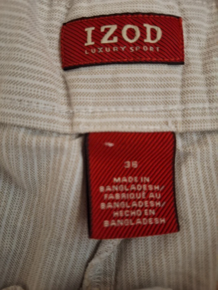 Pantalones Cortos Chinos Izod Para Hombre 36 Beige Rayas Algodón Ligeros Foto 3 de 4