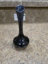 Studio Art Glass Bud Vase Black Signed Hand Blown Asymmetrical Rim Modern Decor