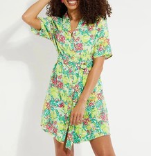 LADIES MULTI PRINT SHIRT MINI DRESS GREEN SIZE 8 NEW (ref 223)