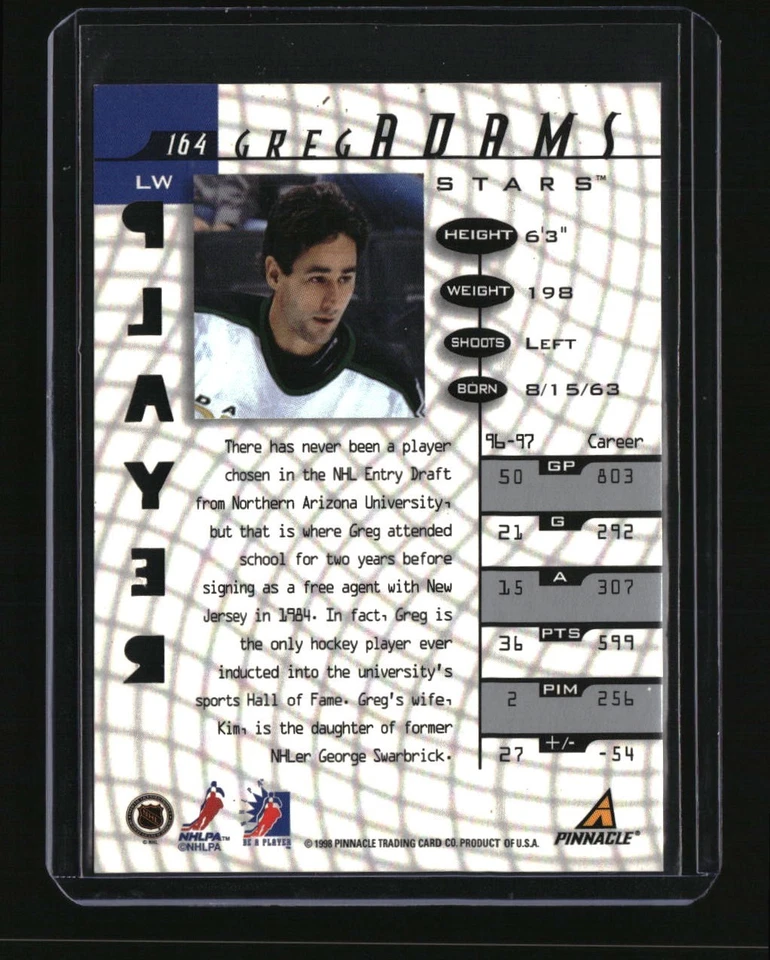 1997-98 Pinnacle Be a Player #164 Greg Adams Autographs Die Cut - Image 2 of 2