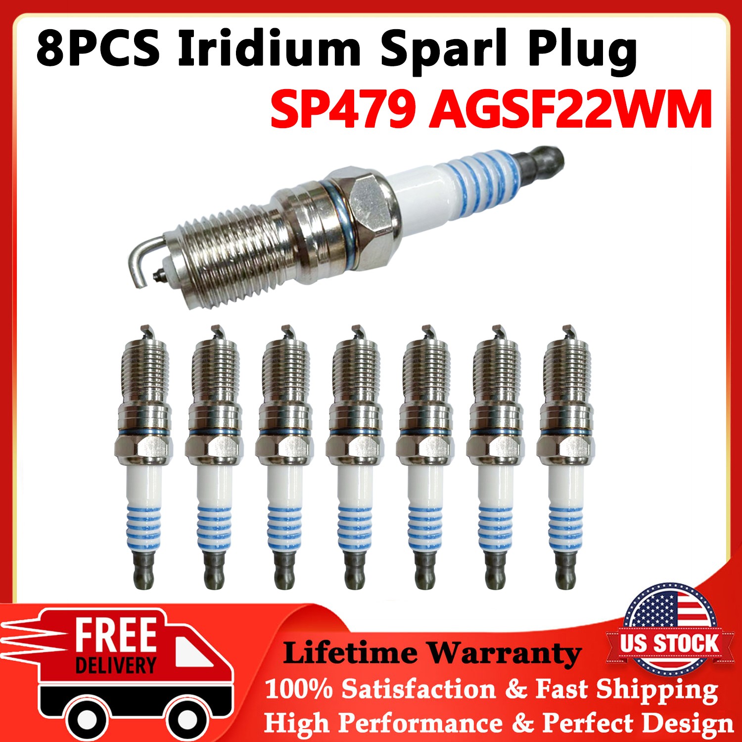 Set of 8 Iridium Spark Plug For Ford E-150 E-250 F-150 5.4L 6.8L SP479 AGSF22WM