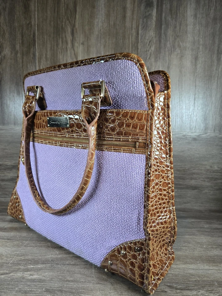 Samantha Brown Lavender Brown Faux Croc Carry On Overnight Travel Bag Luggage - Image 2 of 4