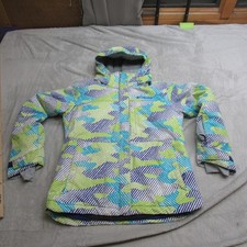 Columbia Jacket Girls Medium Green Graphic Print Hood Omni Heat Ski Snow Rain