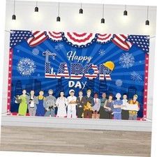 AIBIIN Happy Labor Day Backdrop Labor Day Party Banner Remember 6x3.6ft Blue
