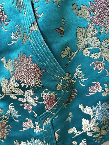 Vintage Chinese Silk Turquoise Swing  Jacket  With Chrysanthemum Large - Bild 5 von 21