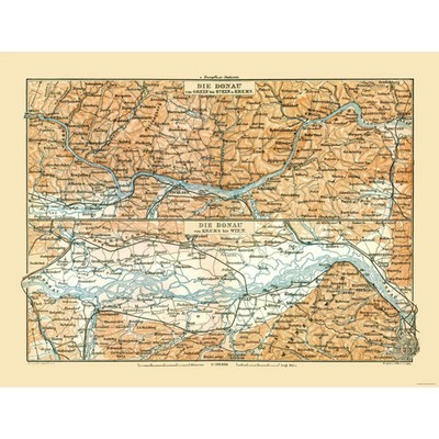 Historic Nautical Map - Danube River Grein Vienna Austria - Baedeker 1896 -