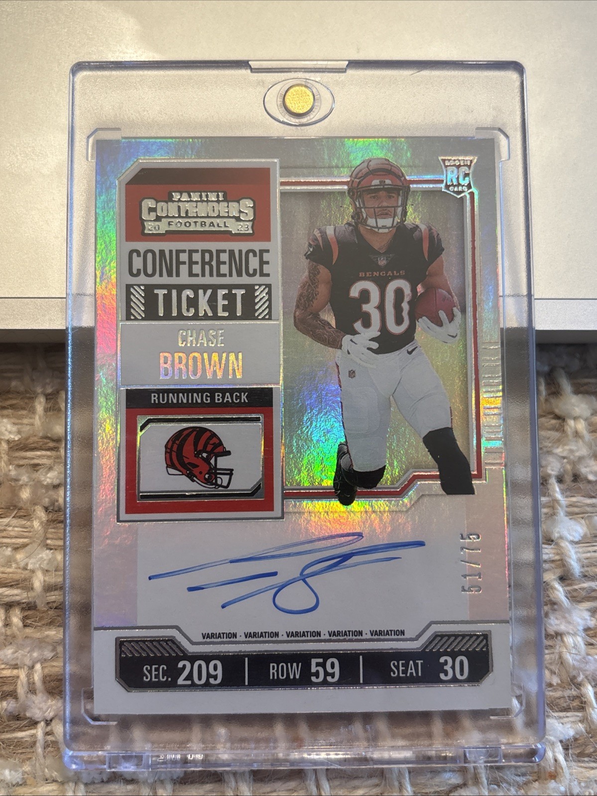 2023 Panini Contenders Rookie Ticket RPS Chase Brown #105 Conference Ticket /75