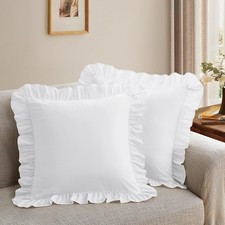 Ruffle Throw Pillow Covers, White, 18x18 Inches, 2 Pack Square Pillow Cases,