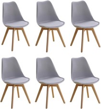 Sedia da Pranzo 6PZ Grigio Jamie Lorenzo Grigio Tulipano Sedile Imbottito Eiffel Gambe Legno