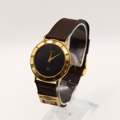 GUCCI Men's Watch 3000M Gold 33mm Vintage New Battery New Leather
