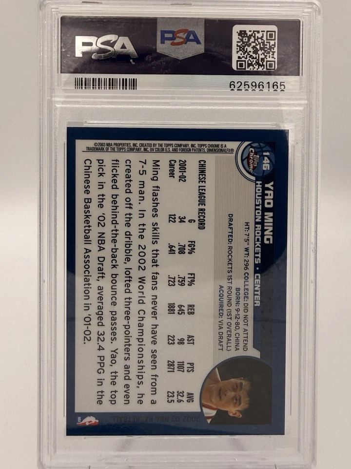 2002 Topps Chrome 146 Yao Ming PSA 10 Rookie Card RC Houston Rockets Top Draft - Imagem 2 de 2