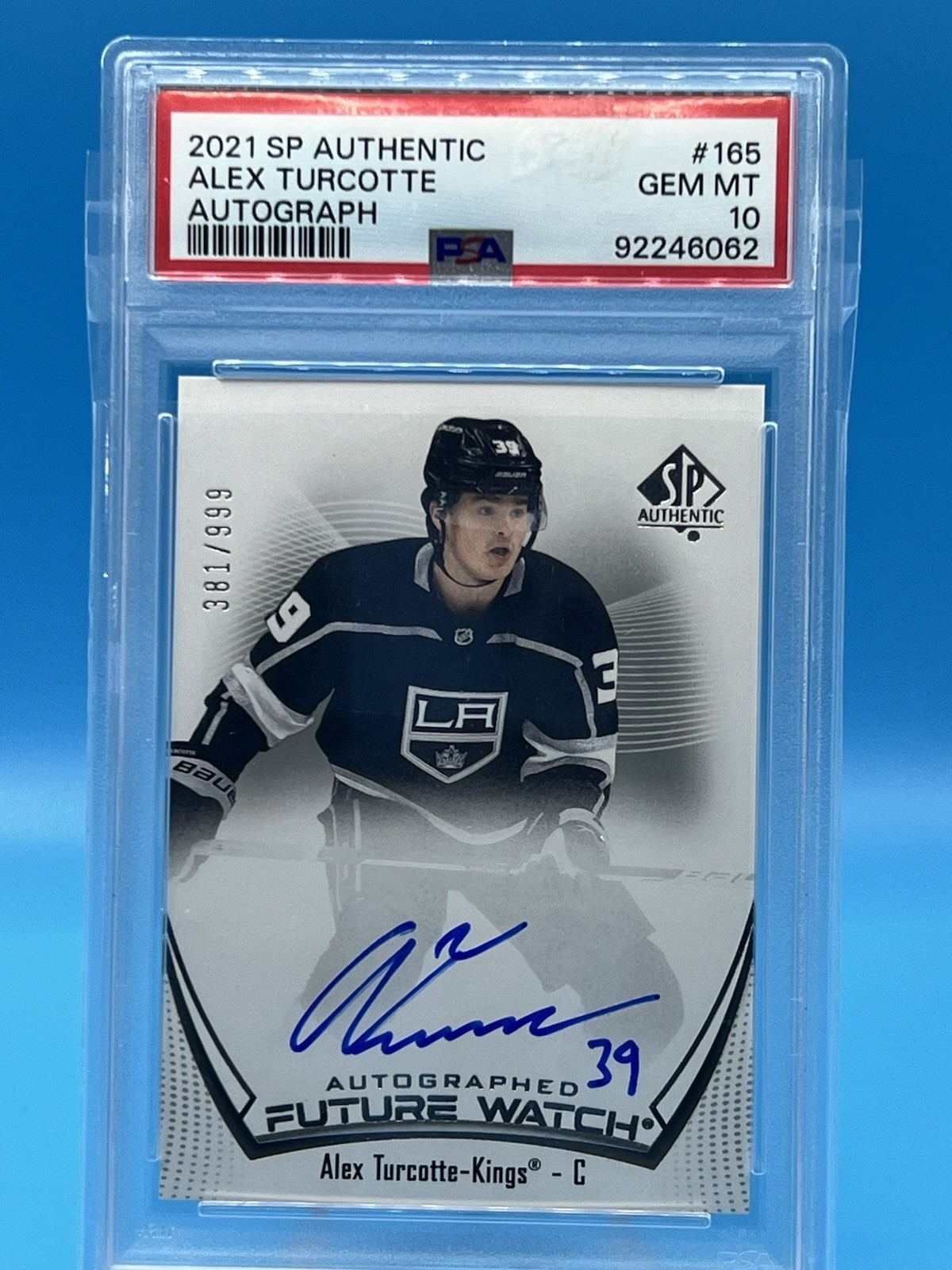 2021 SP Authentic Alex Turcotte Auto RC /999 PSA 10 Los Anagles Kings Autograph view 1