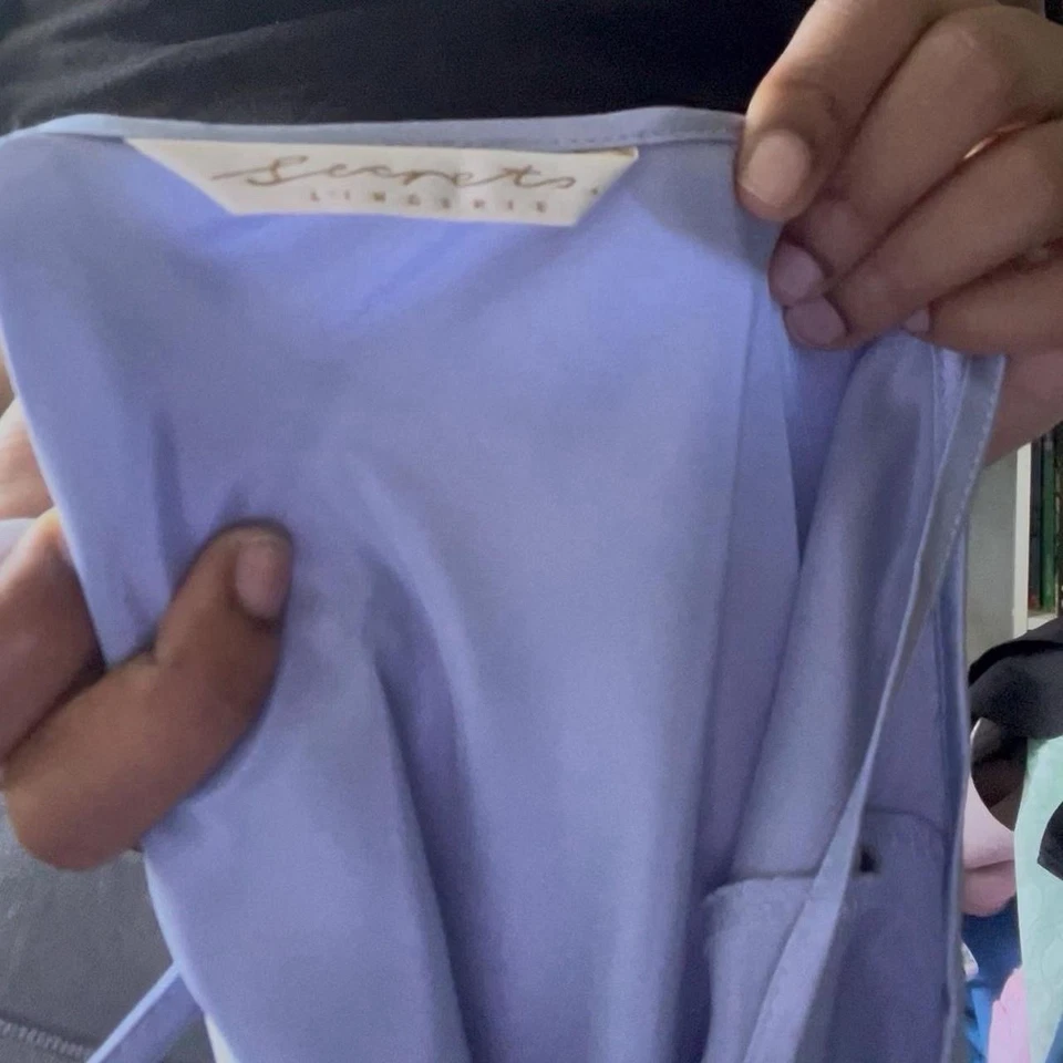 Blue Satin Slip Babydoll Dress V Front/Back Sleep Chemise Small - Image 4 of 4