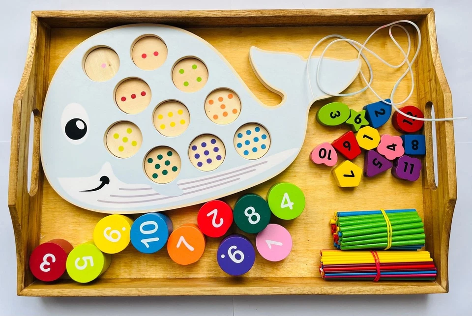 Vassoio Montessori a Forma di Balena Con Numeri 1-10  gioco educativo LIDANAH - Immagine 2 di 4