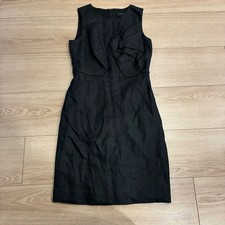 J. Crew Drape Knot Dress Irish Linen Twist Black Crew Neck Pencil Sheath Size 0