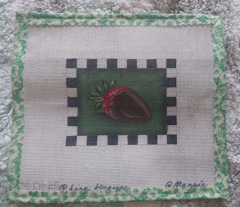 Chocolate covered strawberry Needlepoint by Maggie/Lisa Krause. 18 count