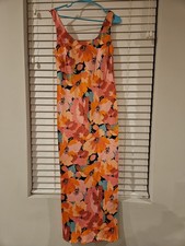 ASOS DESIGN scoop neck midi satin slip dress in pink floral print Size US 8