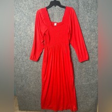 Nordstrom Women's Small Vibrant Red Long Sleeve Maxi Smocked Modest Dress