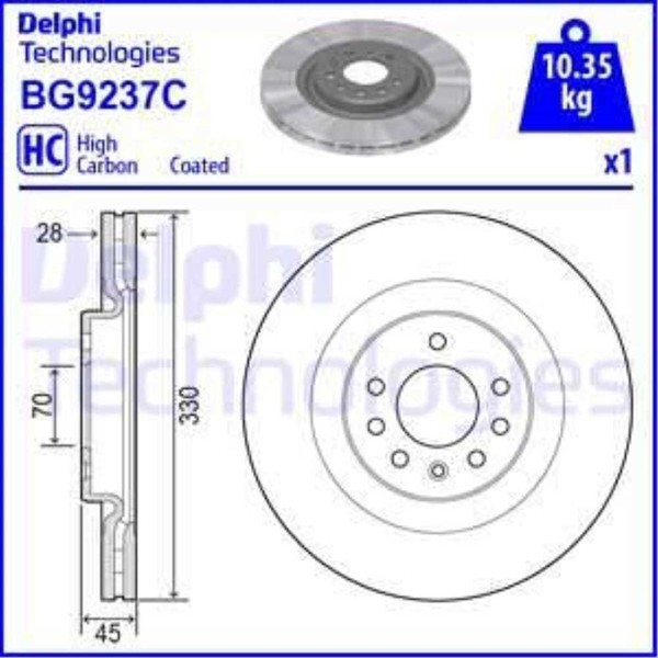 Delphi 2X Bremsscheibe Vorne Ø330 Mm BelüFtet Beschichtet FüR Opel Corsa E-image
