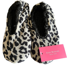 Isaac Mizrahi New York Slippers Leopard Print Size Medium Sherpa Lined Slip On
