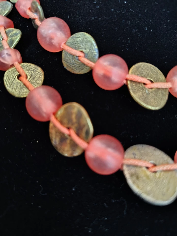 Coldwater Creek Colar de Contas Fosco Laranja Multi Strand Disco de Latão Boho... - Imagem 2 de 4