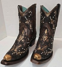 Size 6 Corral Ladies Bronze  Crystal Embroidered Snip Toe Ankle Boot C3922