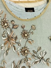 Jeem Metallic Organza Shirt in Blue/Gray color with heavy embroidery and