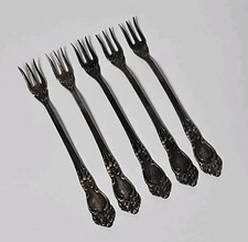 5 Reed and Barton BROWN PALACE HOTEL TIGER LILY Silverplate 1901 Seafood Forks