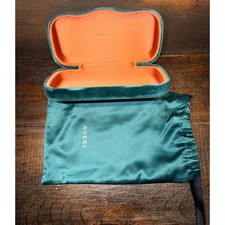 Gucci Teal Velvet Sunglasses Case Orange Satin Lining with Matching Dust Bag