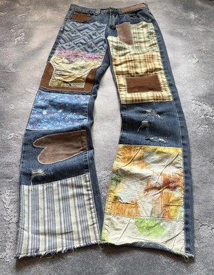 Crazy Jaded London Patchwork Y2K Japanese Flared Bootcut Jeans Rare Size W28