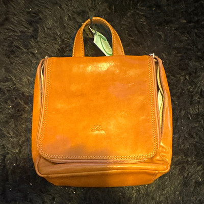 Vtg NWT Tony Perotti Italian Leather Hanging Toiletry Bag Vintage Dopp Kit Honey