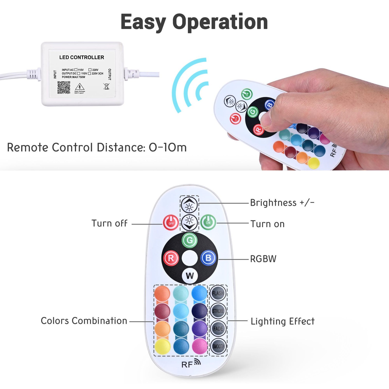 DELight 50FT RGB Neon Rope Lights with Remote Control & APP 110V IP65 DEL-D50R