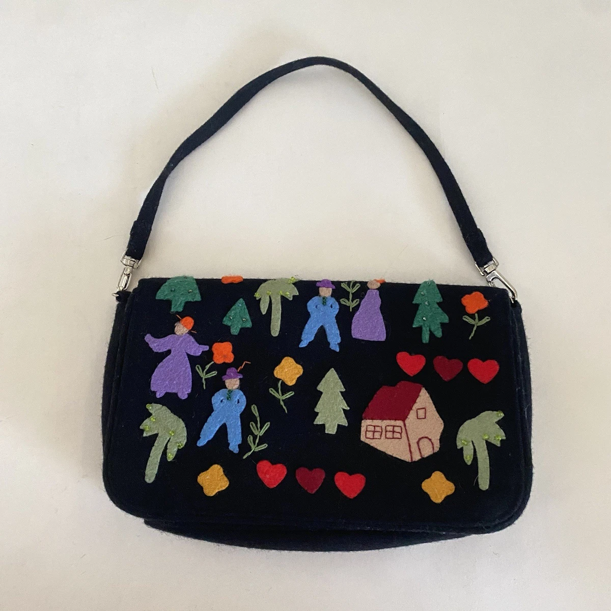 LULU GUINNESS 犬刺繍 パーティーバッグ　￼ LULU Guiness Red & Black Dogs Tote Handbag Purse Poodle Dachshund
