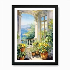 Mediterrane Zitronenbäume Kunstdruck gerahmt Wandbild Poster Leinwanddruck Bild