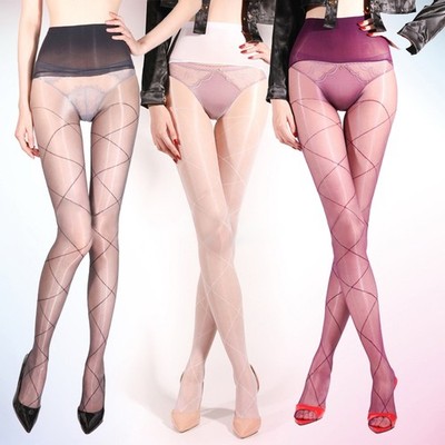 High Waist Seamless Pantyhose Grid Ultra-thin Sheer Stocking Elastic Oily Tights
