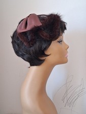 Vtg 50s Brown Mink Satin Bow Clip On Fascinator Hat Exellent Condition