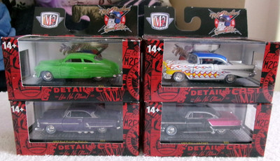 Set of 4 M2 Machines Speed Shop Chase Cars Victoria Bel Air Olds Mercury 1:64