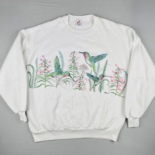 Vintage 90s Hummingbird Nature Sweatshirt Jerzees USA Made Floral 2XL