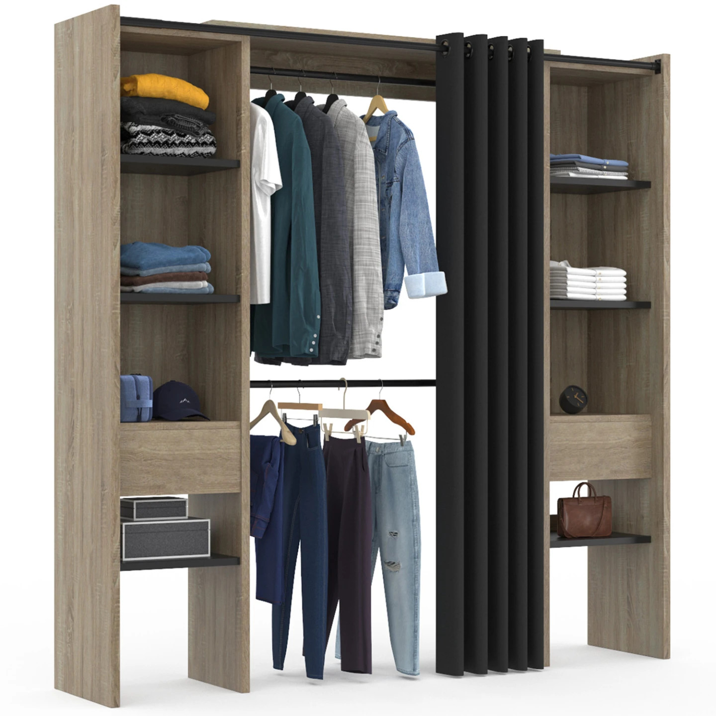 Dressing extensible MERYL hêtre pour organiser la garde-robe du couple