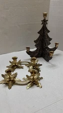 Brass Set Of 2 Christmas Tree Advent Candle Holder 12"