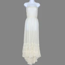 R. Vivimos S NEW Ivory Smocked Maxi Dress Tiered Hem Open Back Boho Coastal
