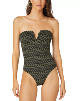 Shoshanna Shimmer U Wire One Piece Swimsuit Olive Jet Silver Size 12 New