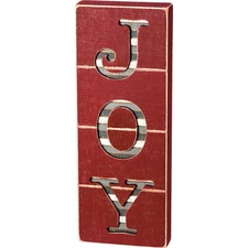 JOY Wooden Slat Box sign, shelf sitter, 6" x 16", rustic red, PBK NWT