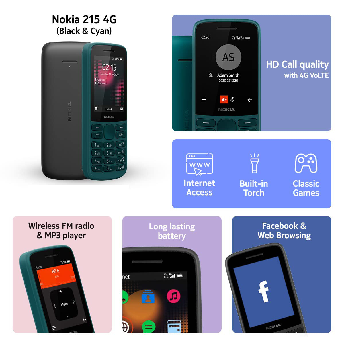 Nokia 215 4G / 1450 mAh / Zwart / 4G - Smartphone Nokia 215 4G / 1450 mAh / Zwart / 4G - Smartphone